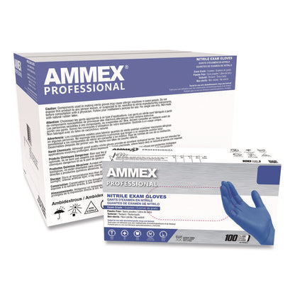 AMMEX® Professional Nitrile Exam Gloves, Powder-Free, Large, 3 mil Thick, 9.5" Long, Blue, 100/Box, 10 Boxes/Carton (AXCACNPF46100)