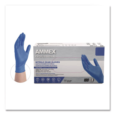 AMMEX® Professional Nitrile Exam Gloves, Powder-Free, Large, 3 mil Thick, 9.5" Long, Blue, 100/Box, 10 Boxes/Carton (AXCACNPF46100)