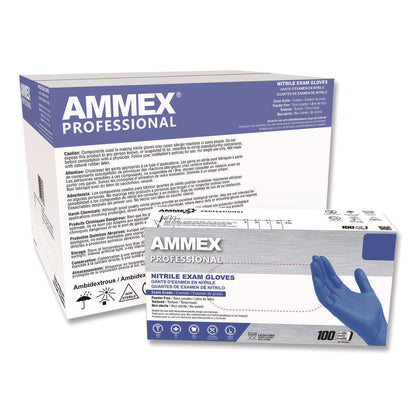 AMMEX® Professional Nitrile Exam Gloves, Powder-Free, X-Large, 3 mil Thick, 9.5" Long, Blue, 100/Box, 10 Boxes/Carton (AXCACNPF48100)