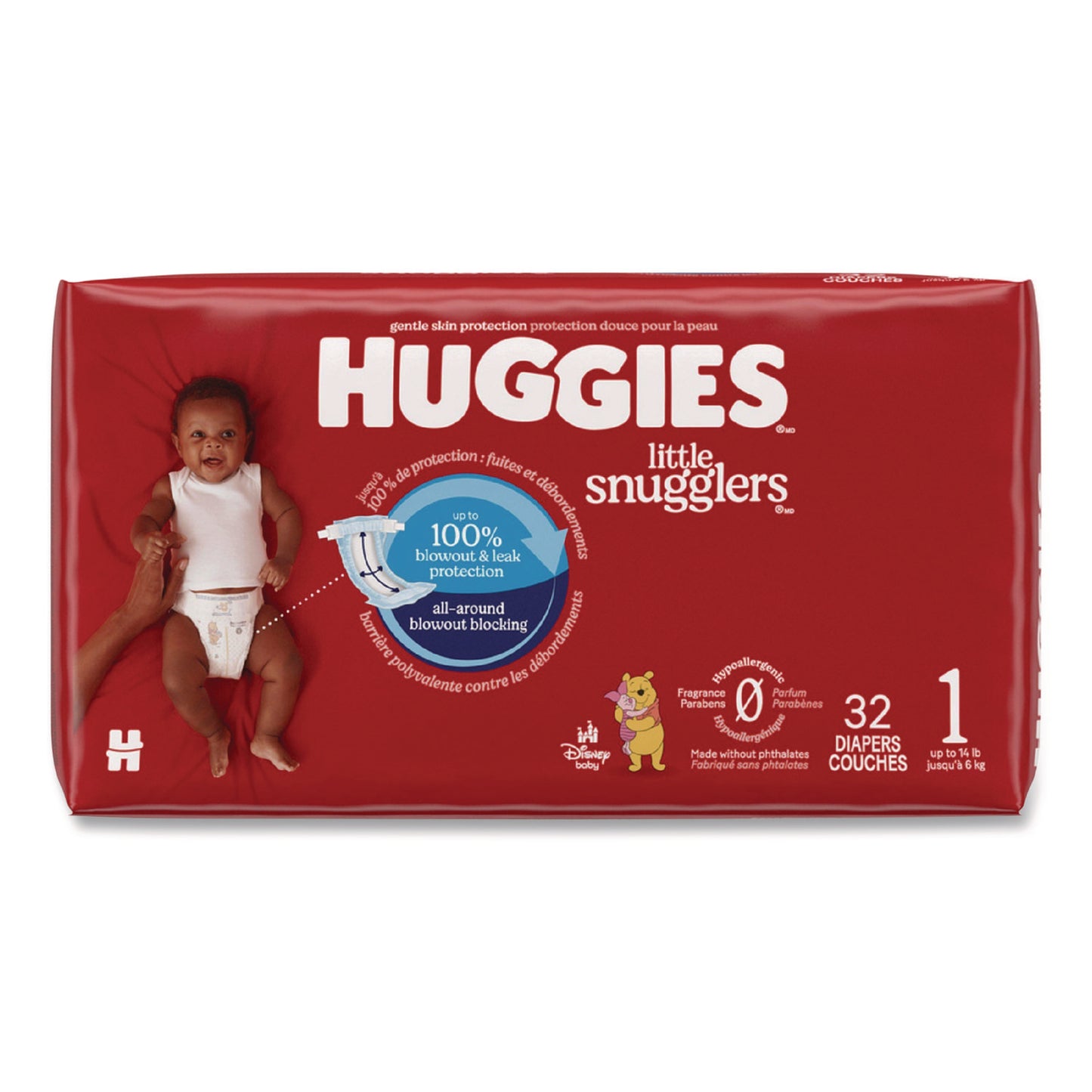 Huggies® Little Snugglers Baby Diapers, Size 1, 8 lbs to 14 lbs, Disney Design, 32 Diapers/Pack, 4 Packs/Carton (KCM49695)