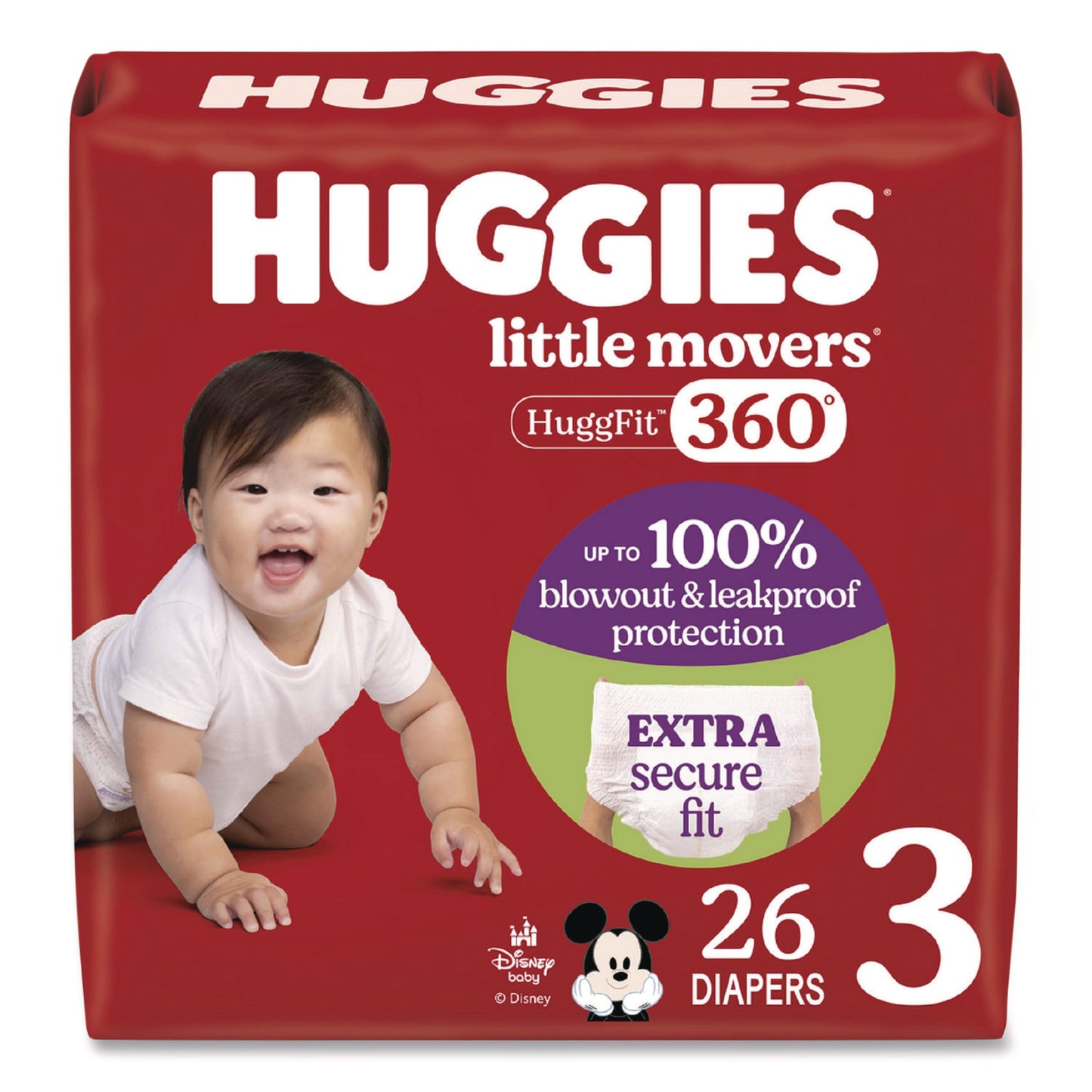 Huggies® Little Movers HuggFit 360 Degree, Size 3, 16 lbs to 28 lbs, Disney Design, 26 Diapers/Pack, 4 Packs/Carton (KCM56605)