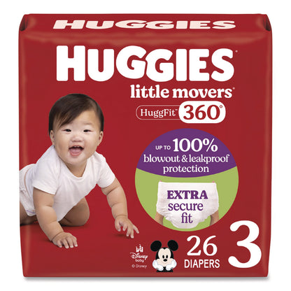 Huggies® Little Movers HuggFit 360 Degree, Size 3, 16 lbs to 28 lbs, Disney Design, 26 Diapers/Pack, 4 Packs/Carton (KCM56605)