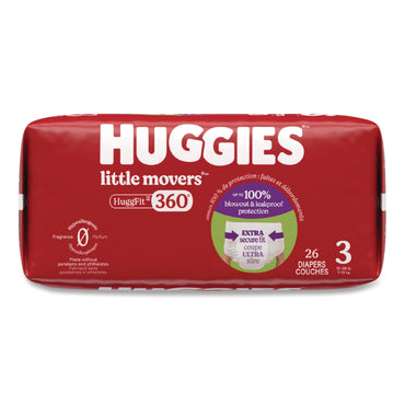 Huggies® Little Movers HuggFit 360 Degree, Size 3, 16 lbs to 28 lbs, Disney Design, 26 Diapers/Pack, 4 Packs/Carton (KCM56605)