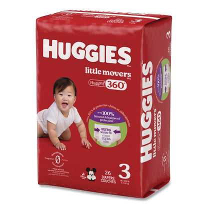 Huggies® Little Movers HuggFit 360 Degree, Size 3, 16 lbs to 28 lbs, Disney Design, 26 Diapers/Pack, 4 Packs/Carton (KCM56605)