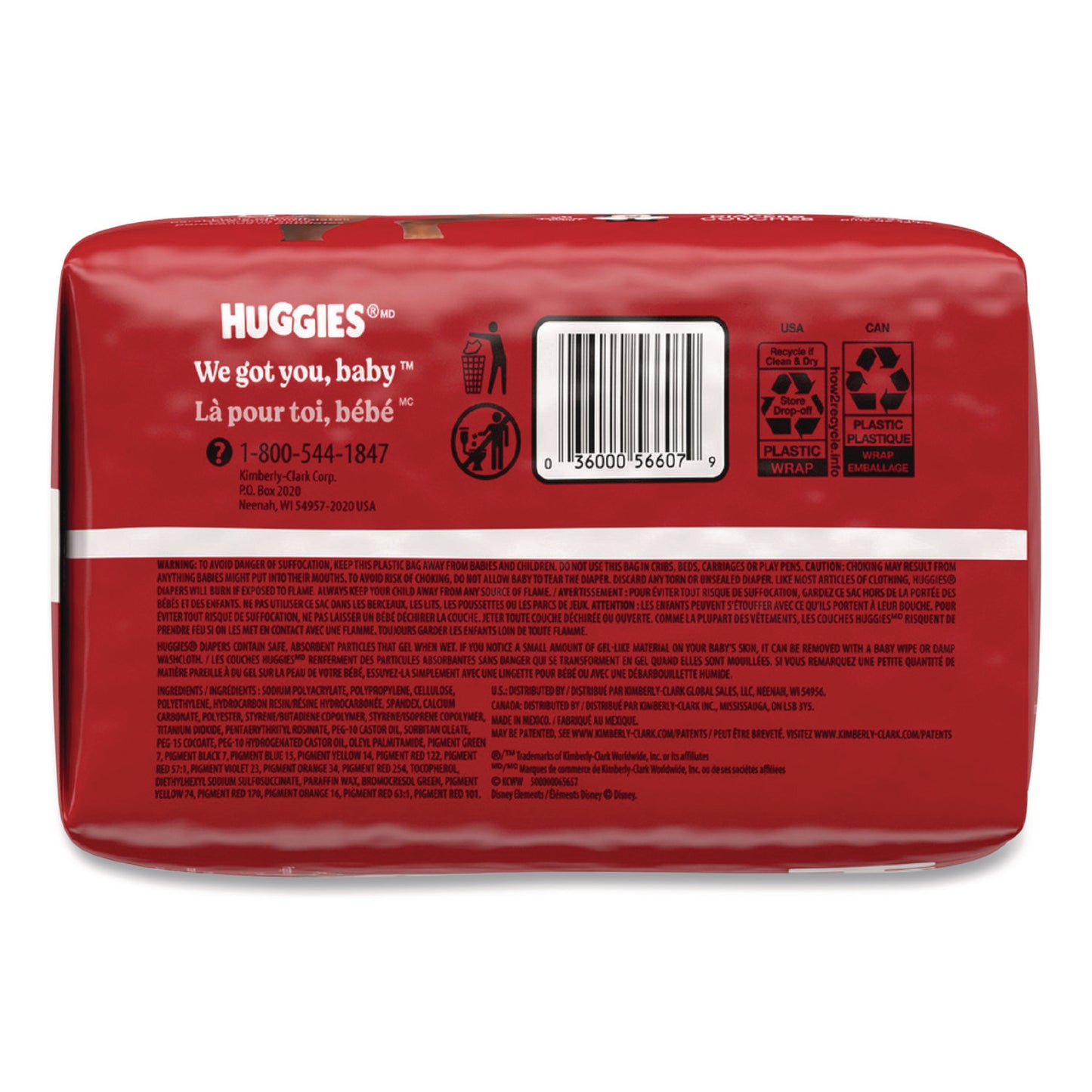 Huggies® Little Movers HuggFit 360 Degree, Size 5, Over 27 lbs, Disney Design, 19 Diapers/Pack, 4 Packs/Carton (KCM56607)