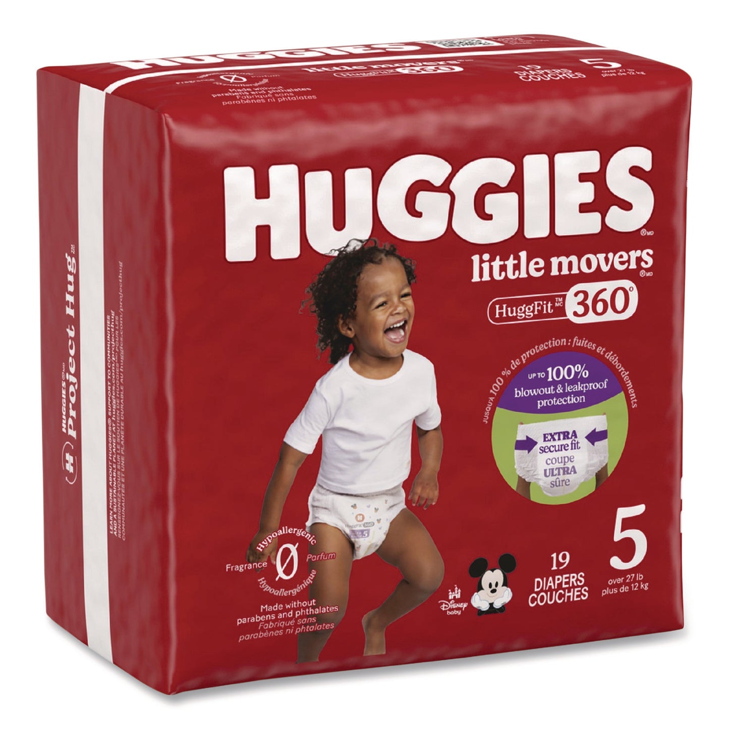 Huggies® Little Movers HuggFit 360 Degree, Size 5, Over 27 lbs, Disney Design, 19 Diapers/Pack, 4 Packs/Carton (KCM56607)