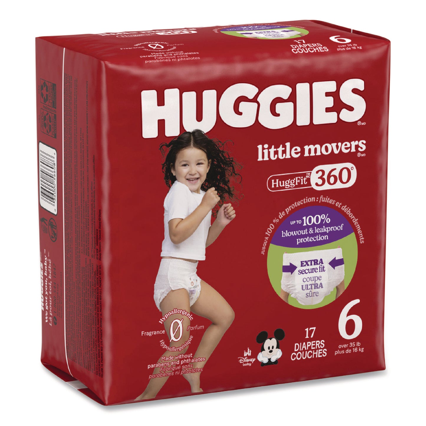 Huggies® Little Movers HuggFit 360 Degree, Size 6, Over 35 lbs, Disney Design, 17 Diapers/Pack, 4 Packs/Carton (KCM56608)