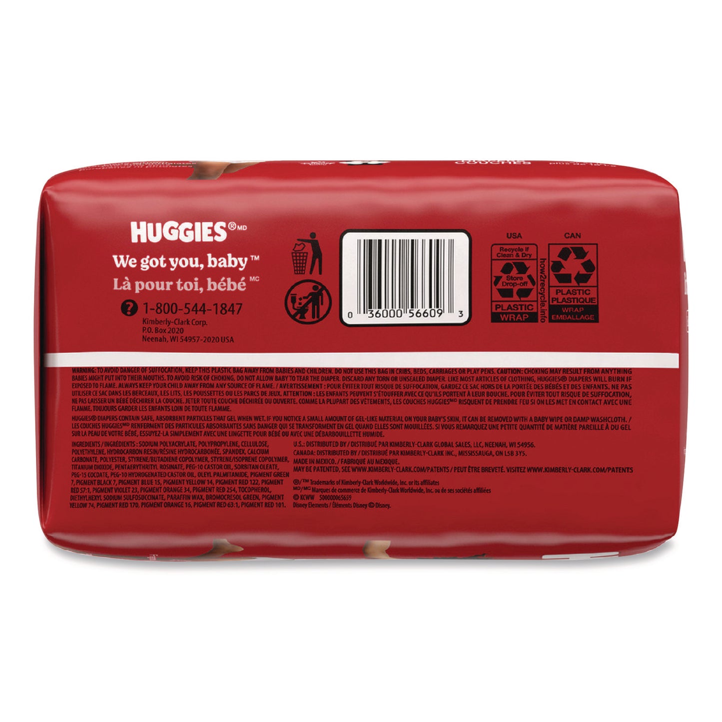 Huggies® Little Movers HuggFit 360 Degree, Size 7, Over 41 lbs, Disney Design, 14 Diapers/Pack, 4 Packs/Carton (KCM56609)