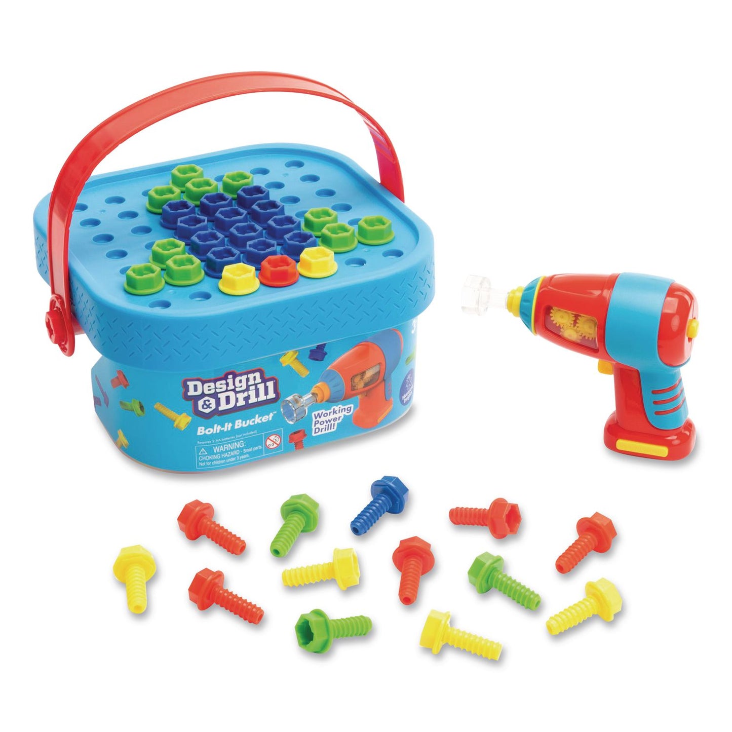 Educational Insights® Design and Drill Bolt-It Bucket, Ages 3 to 7, 53 Pieces (EII4145)