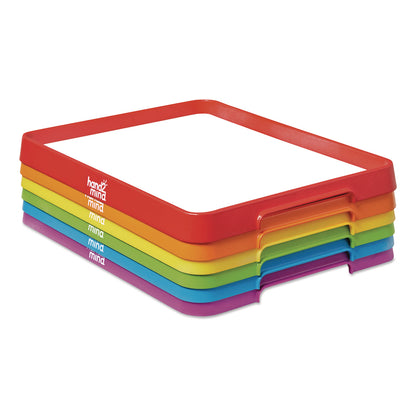 hand2mind® Magnetic Dry-Erase Trays, 13" x 9.5", White Surface, Assorted Frame Colors, 6/Set (HDM96157)
