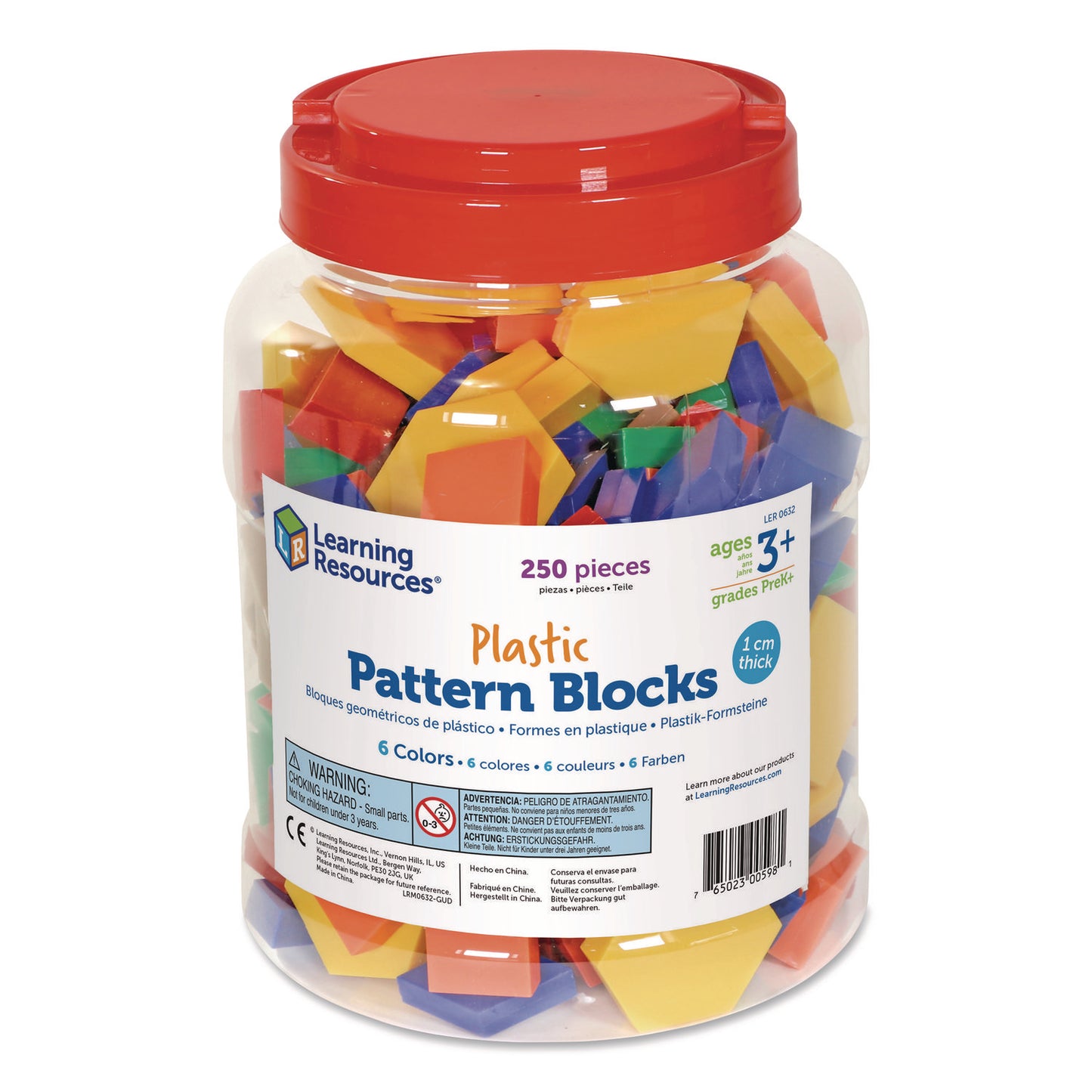 Learning Resources® Plastic Pattern Blocks, Grades Pre-K to 2, 250 Pieces (LRNLER0632)