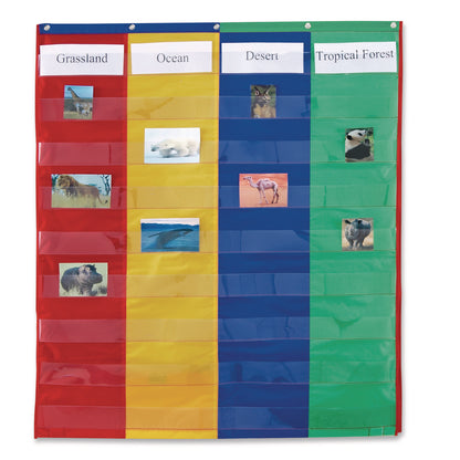 Learning Resources® Two- and Four-Column Double-Sided Pocket Chart, 9 Pockets/Chart, 30 x 38, Blue/Green/Red/Yellow (LRNLER2382)