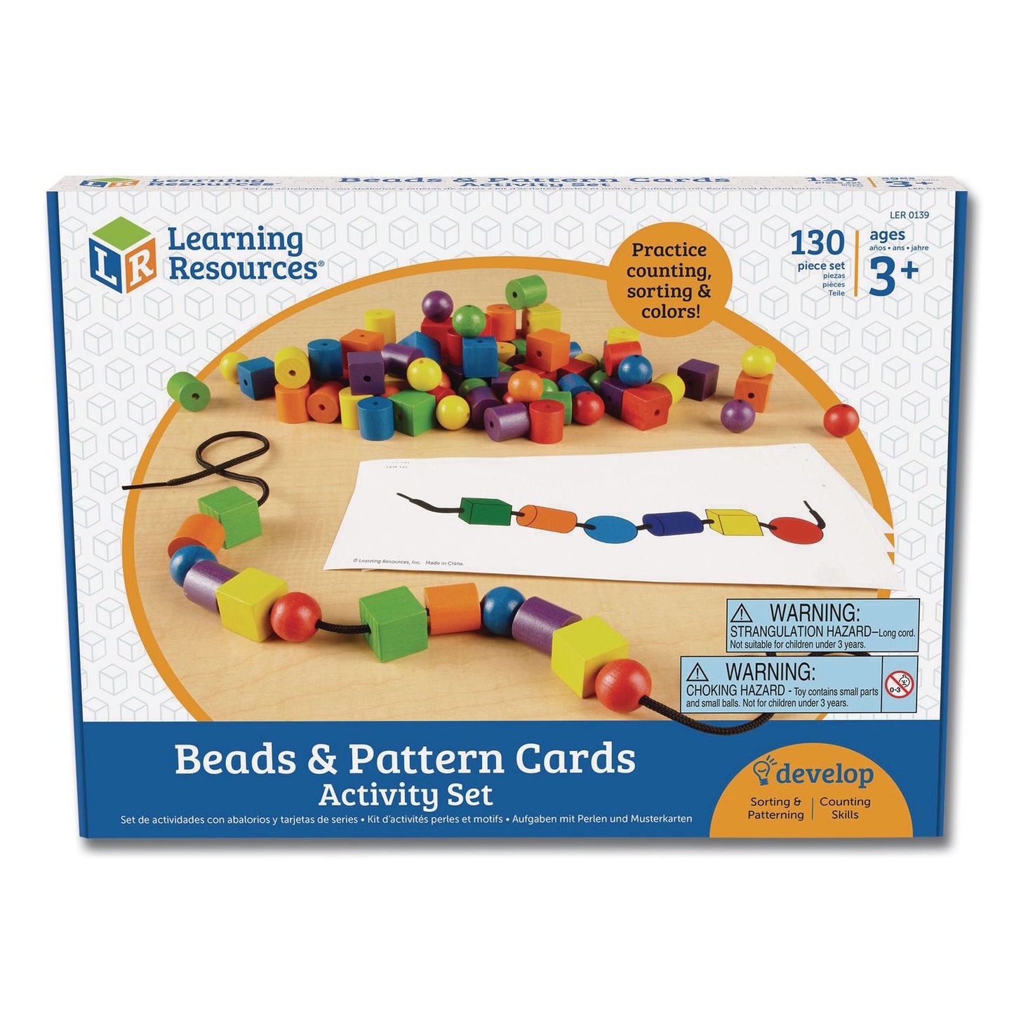 Learning Resources® Beads and Pattern Card Set, Grades Pre-K to 2, 130 Pieces (LRNLER0139)