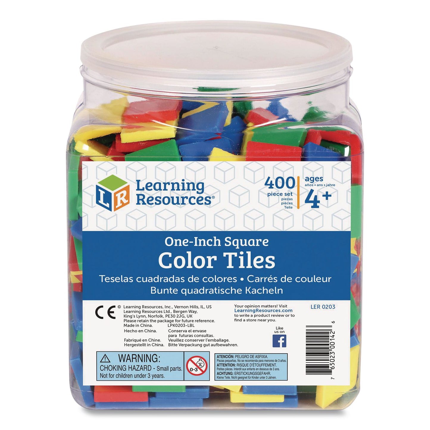 Learning Resources® Square Color Tiles, Pre-K to K, 400 Pieces (LRNLER0203)