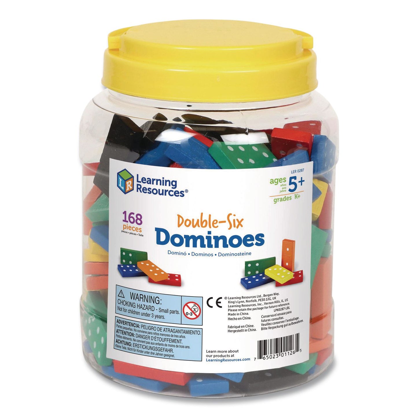Learning Resources® Double-Six Dominoes in Bucket, 2 to 4 Players, Grades K to 4, 168 Pieces (LRNLER0287)