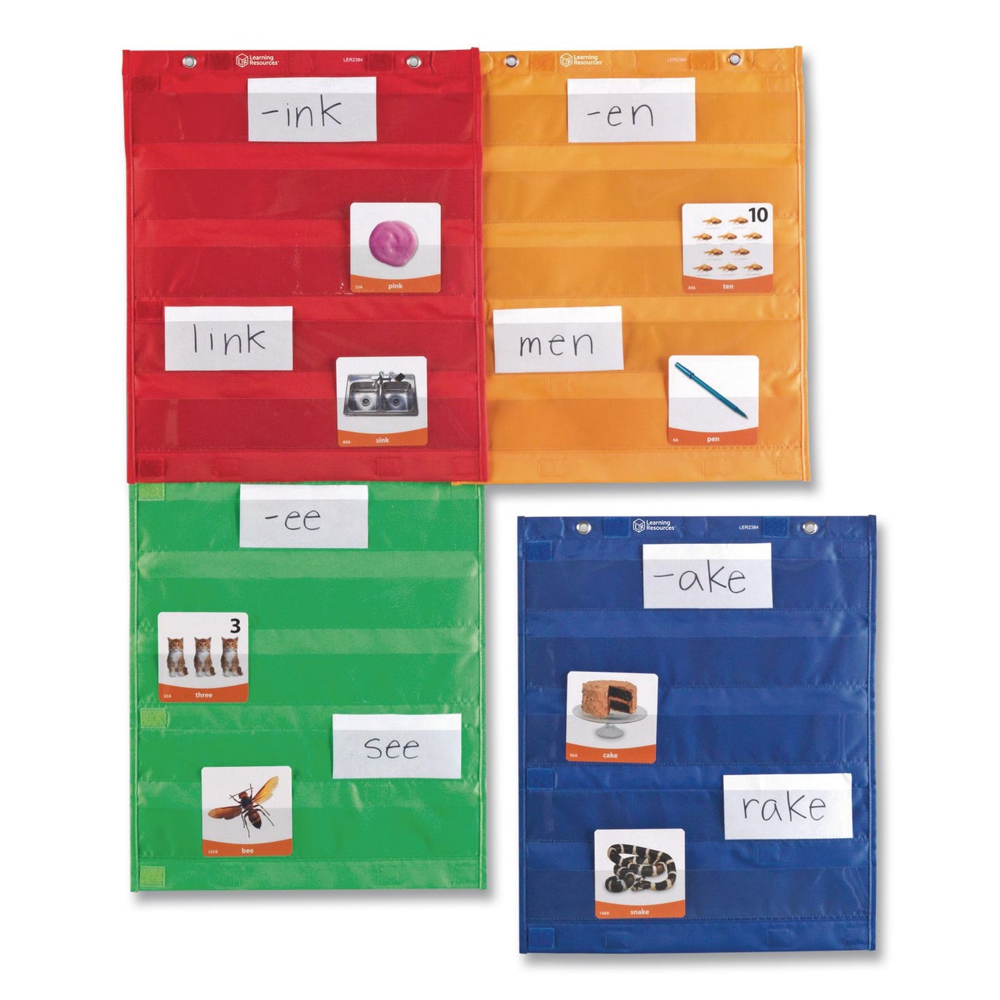 Learning Resources® Magnetic Pocket Chart Squares, 7 Pockets, 14" w x 17" h, Assorted Colors, Set of 4 (LRNLER2384)