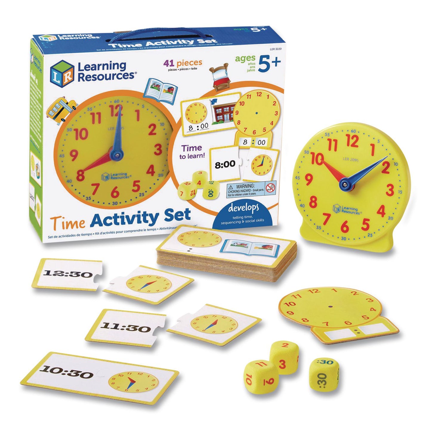 Learning Resources® Time Activity Set, 1 to 12 Players, Grades K to 1, 41 Pieces (LRNLER3220)