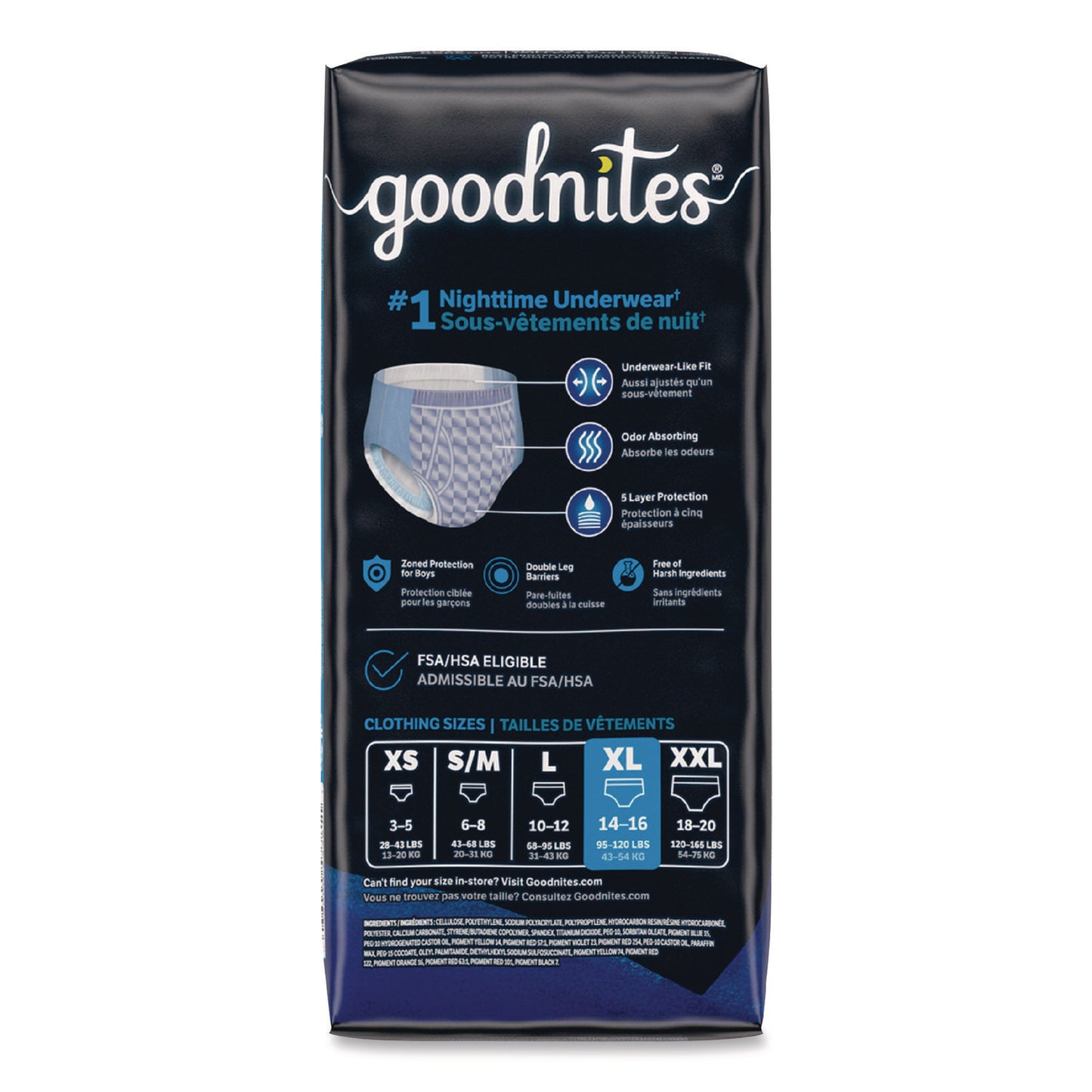 Goodnites® Nighttime Bedwetting Underwear for Boys, X-Large, 95 lbs to 140+ lbs, White, 9/Pack, 4 Packs/Carton (KCM55592)