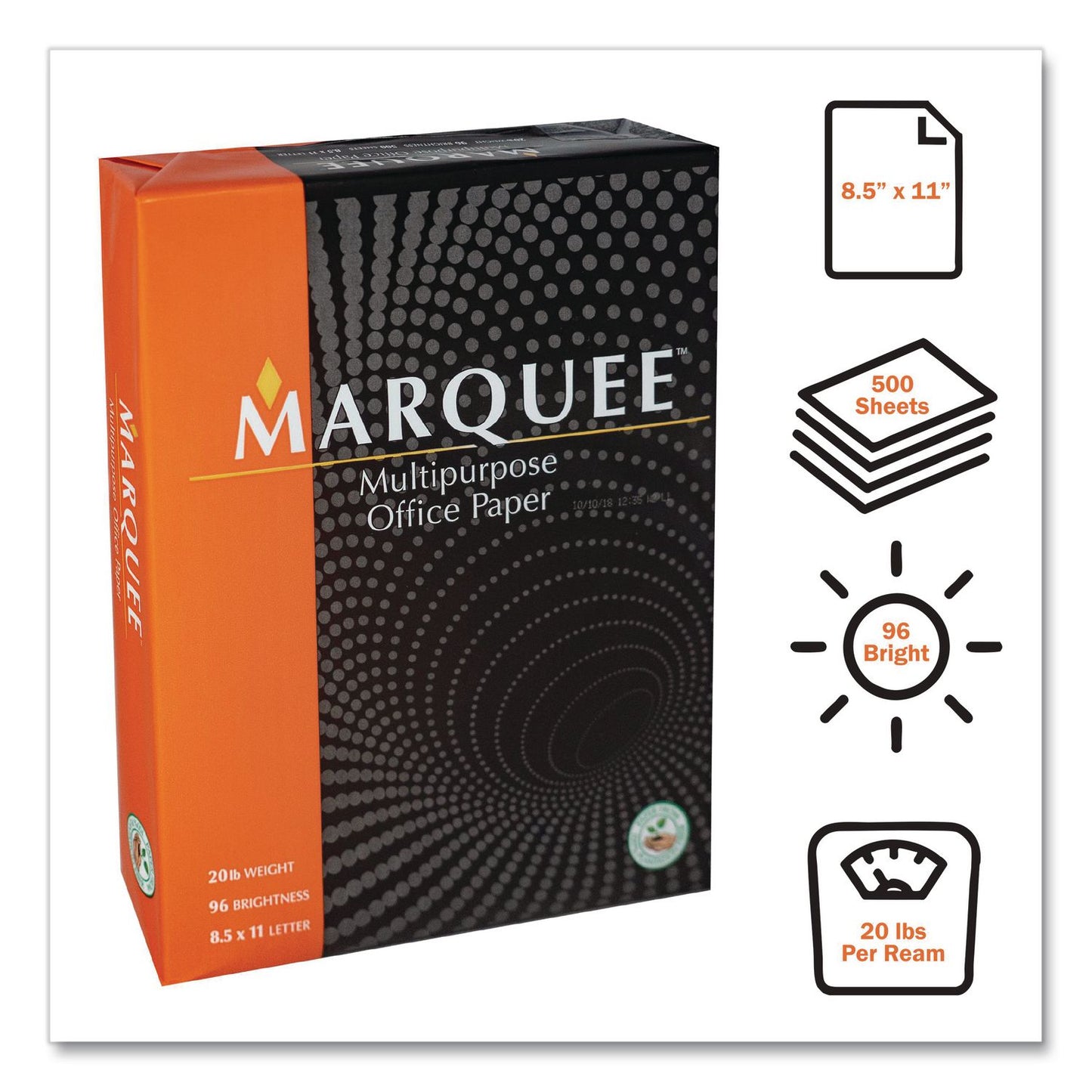 Marquee™ Office Paper, 96 Bright, 20 lb Bond, 8.5 x 11, White, 500 Sheets/Ream, 10 Reams/Carton, 40 Cartons/Pallet, 21 PLT/Truckload (LPPMARQE811WT1)
