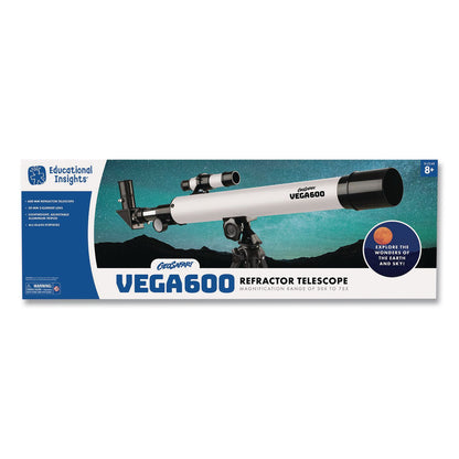 Educational Insights® GeoSafari Vega 600 Telescope, 2 Elements, 30x to 150x Magnification, 50 mm Aperture, 600 mm Focal Length, Silver (EII5248)