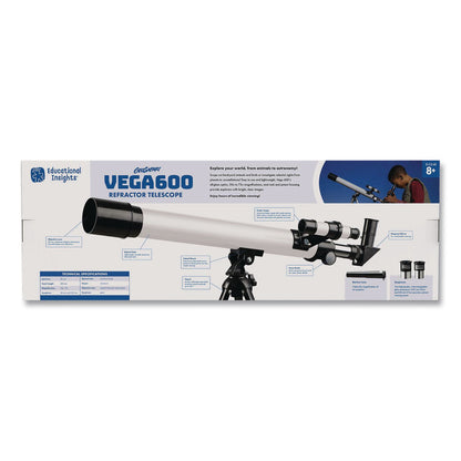 Educational Insights® GeoSafari Vega 600 Telescope, 2 Elements, 30x to 150x Magnification, 50 mm Aperture, 600 mm Focal Length, Silver (EII5248)