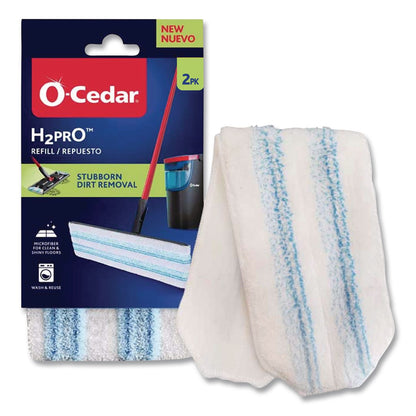 O-Cedar® H2prO Flat Mop Head Replacement, 9.25 x 4.38, Blue/White, 2/Pack (FHD175782PK)