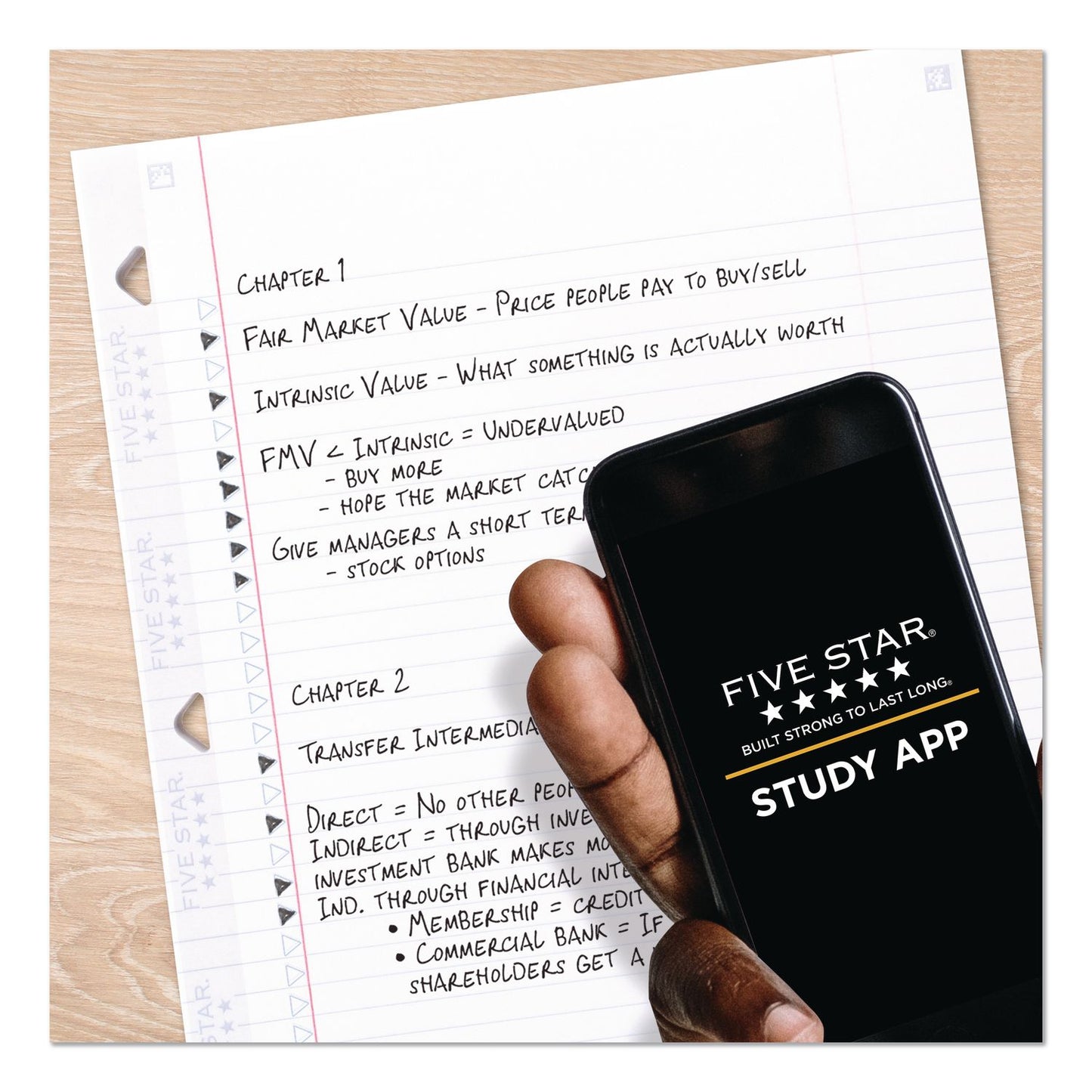 Five Star® Reinforced Filler Paper Plus Study App, 3-Hole, 8.5 x 11, College Rule, 80/Pack (MEA170102)