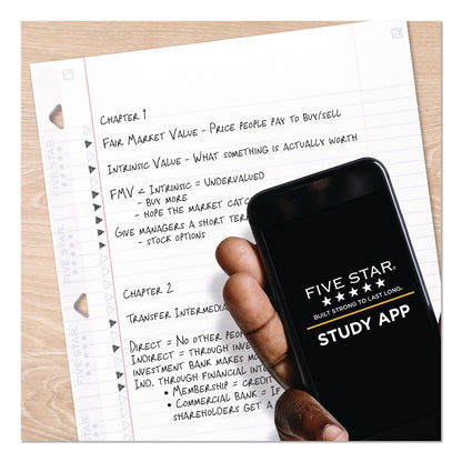 Five Star® Reinforced Filler Paper Plus Study App, 3-Hole, 8.5 x 11, College Rule, 80/Pack (MEA170102)