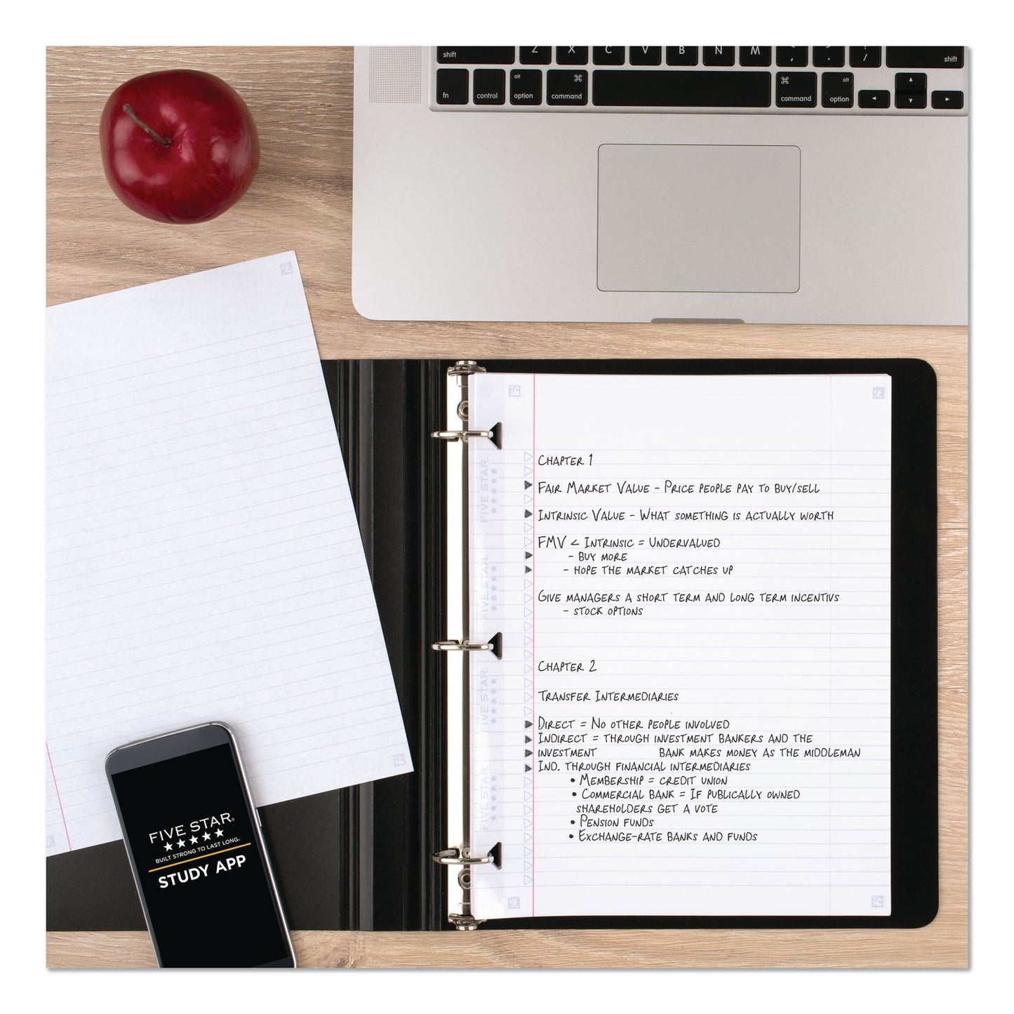 Five Star® Reinforced Filler Paper Plus Study App, 3-Hole, 8.5 x 11, College Rule, 80/Pack (MEA170102)
