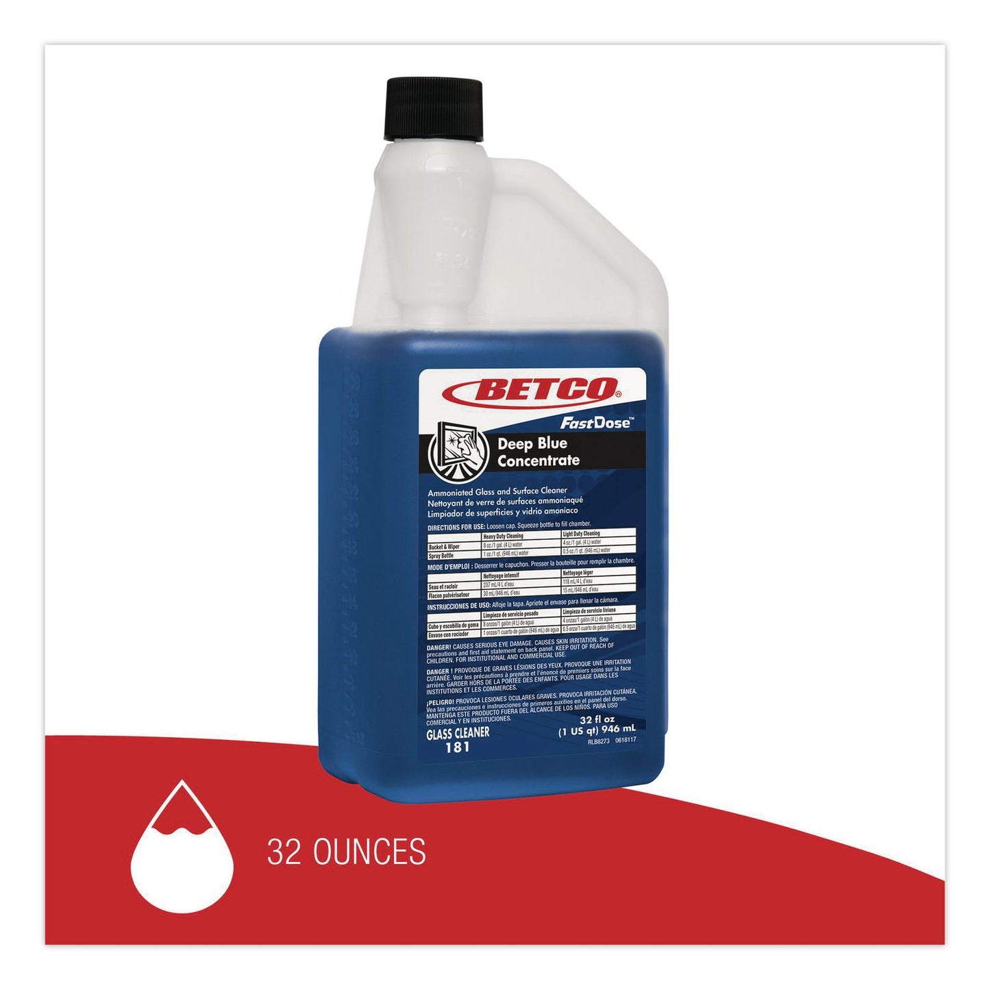 Betco® Deep Blue Glass and Surface Cleaner, 32 oz Bottle, 6/Carton (BET1814800)
