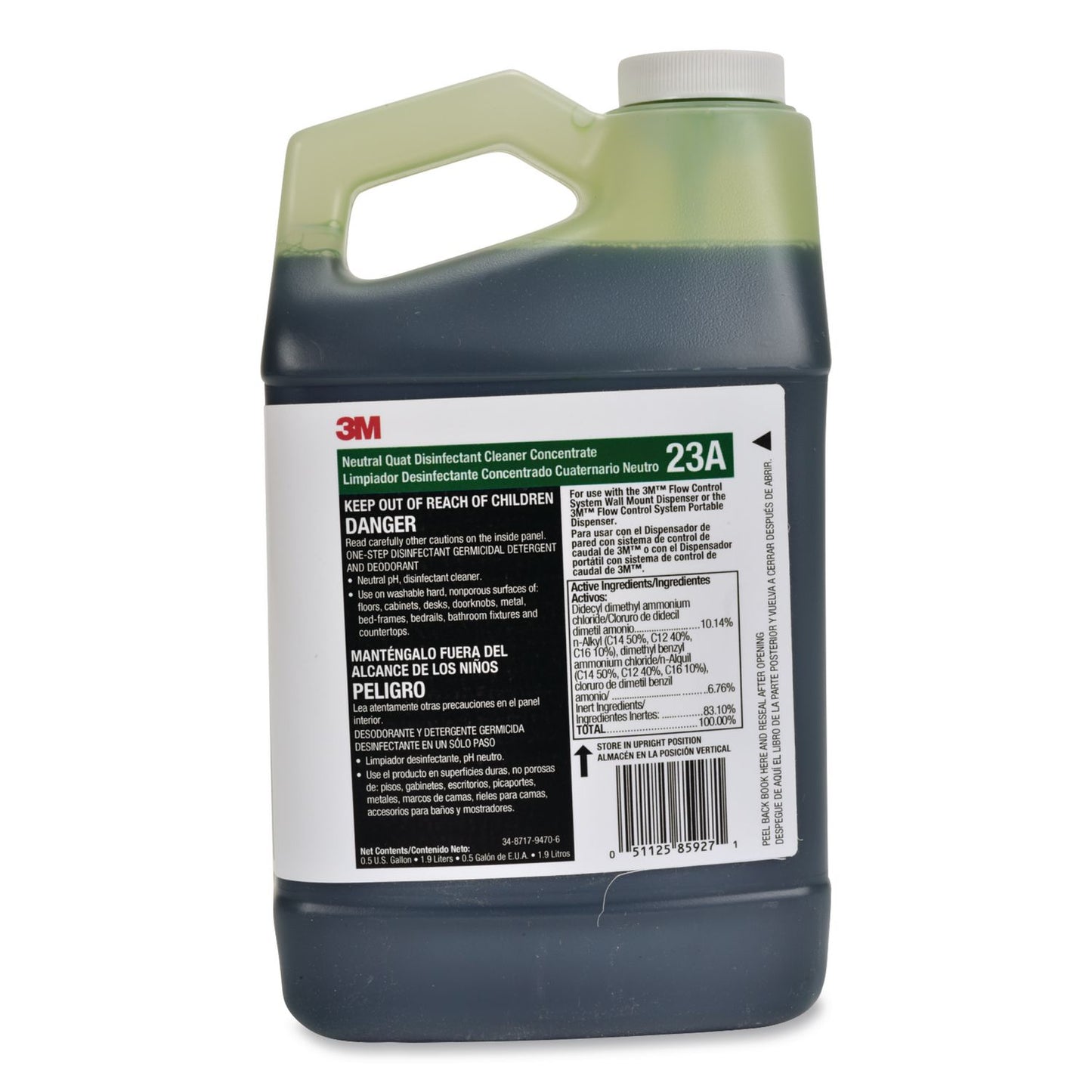3M™ Neutral Quat Disinfectant Cleaner Concentrate 23A, 0.5 gal Bottle, 4/Carton (MMM23A)