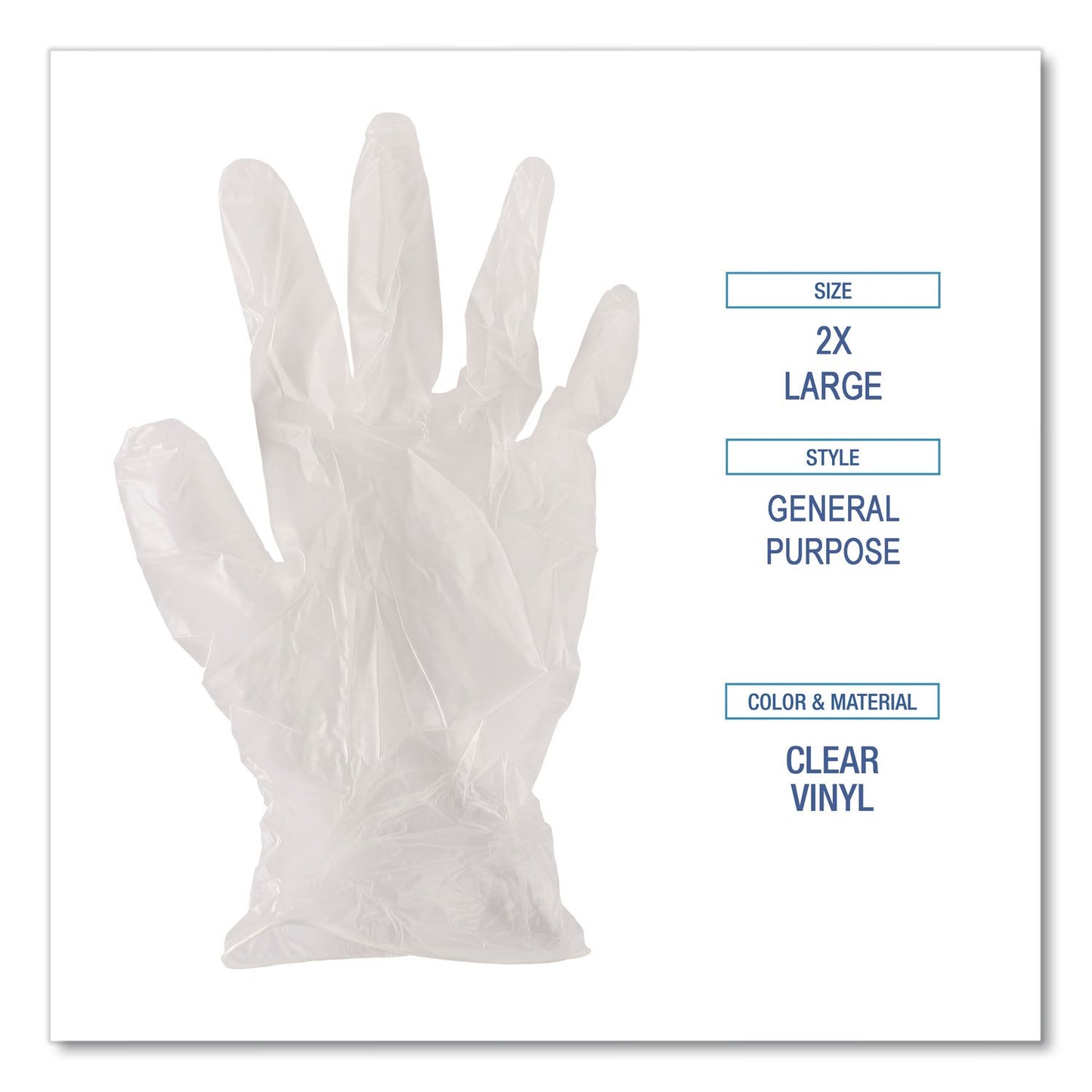 Boardwalk® General Purpose Vinyl Gloves, Powder-Free, XX-Large, 2.6 mil Thick, 9.5" Long, Clear, 100/Box (BWK365XXLBX)