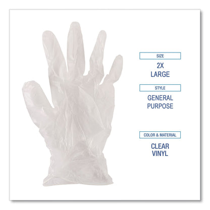Boardwalk® General Purpose Vinyl Gloves, Powder-Free, XX-Large, 2.6 mil Thick, 9.5" Long, Clear, 100/Box (BWK365XXLBX)