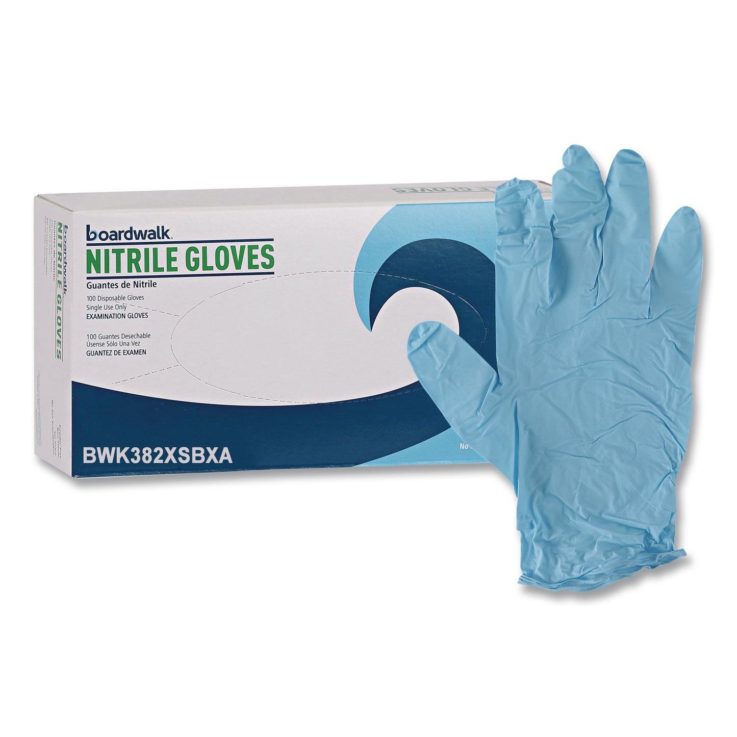 Boardwalk® Disposable Examination Nitrile Gloves, Powder-Free, X-Small, 5 mil Thick, 9.5" Long, Blue, 100/Box (BWK382XSBXA)