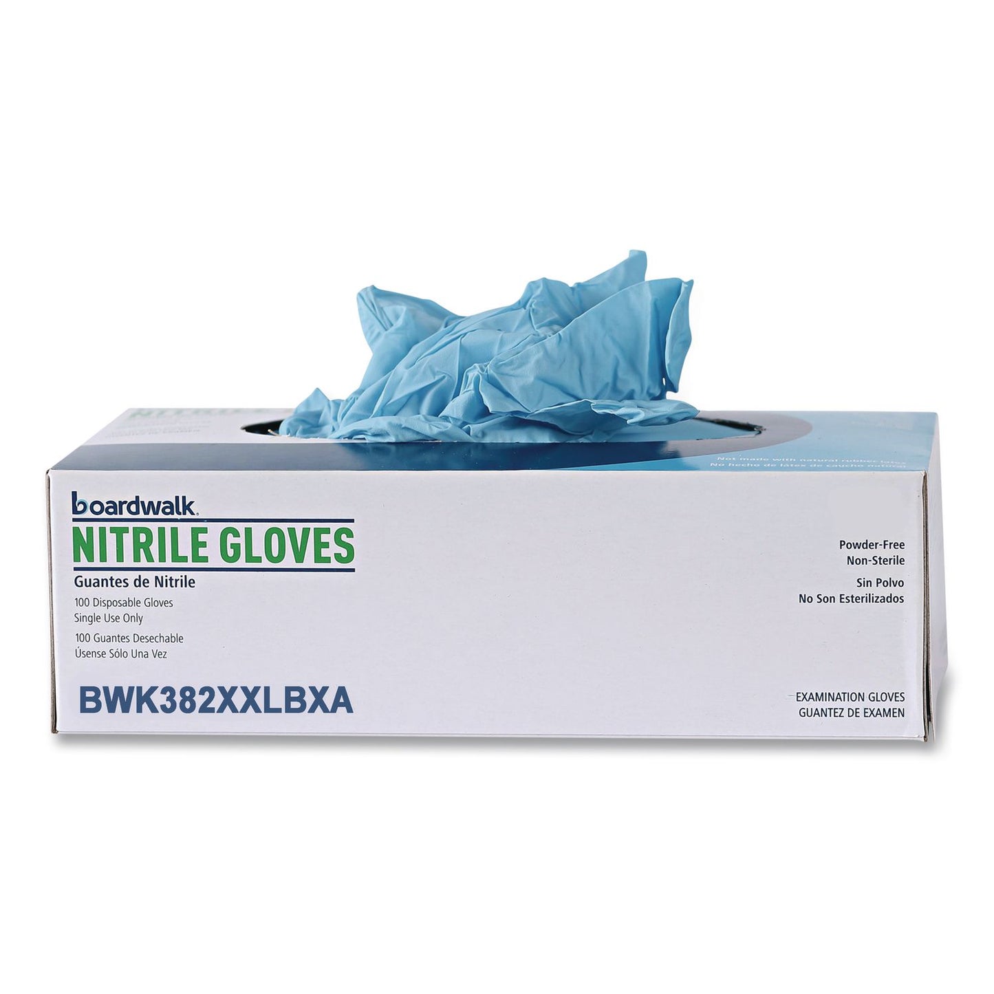 Boardwalk® Disposable Examination Nitrile Gloves, Powder-Free, XX-Large, 5 mil Thick, 9.5" Long, Blue, 100/Box (BWK382XXLBXA)