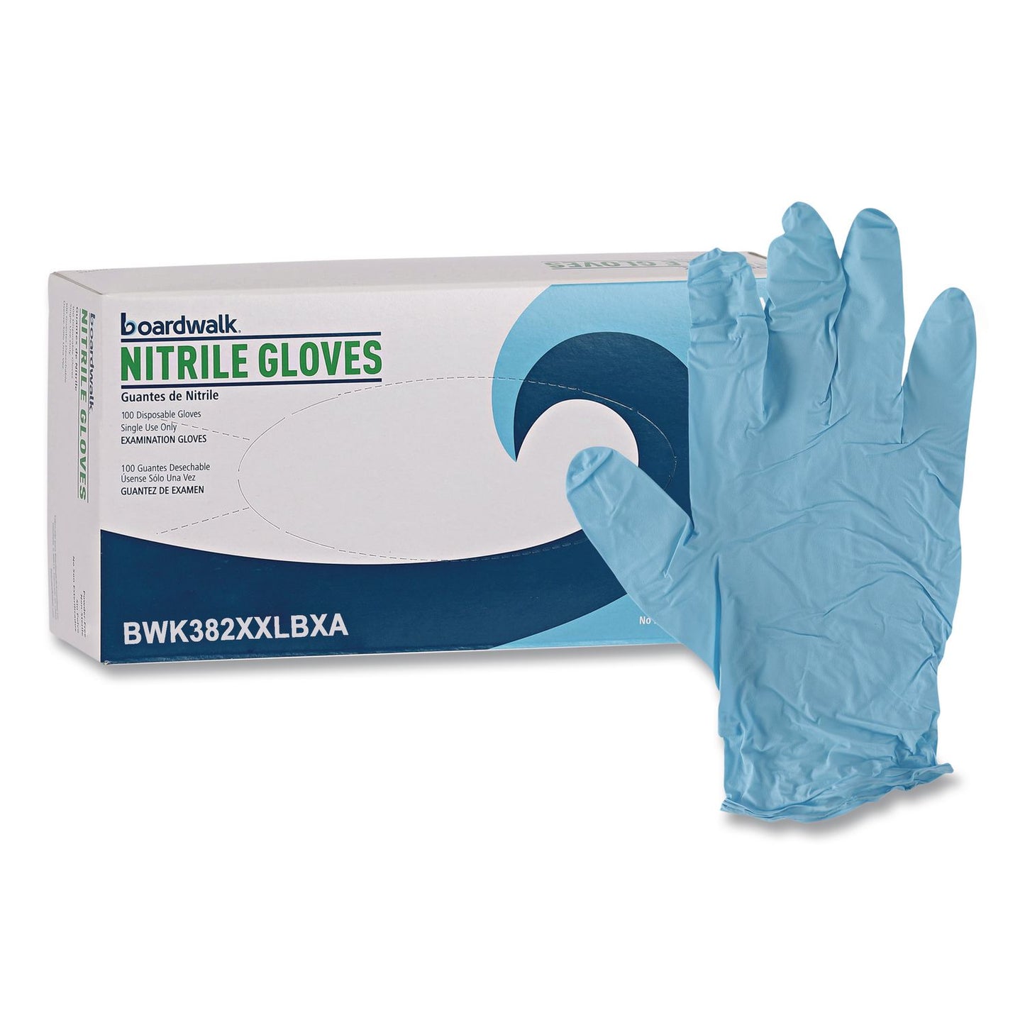 Boardwalk® Disposable Examination Nitrile Gloves, Powder-Free, XX-Large, 5 mil Thick, 9.5" Long, Blue, 100/Box (BWK382XXLBXA)