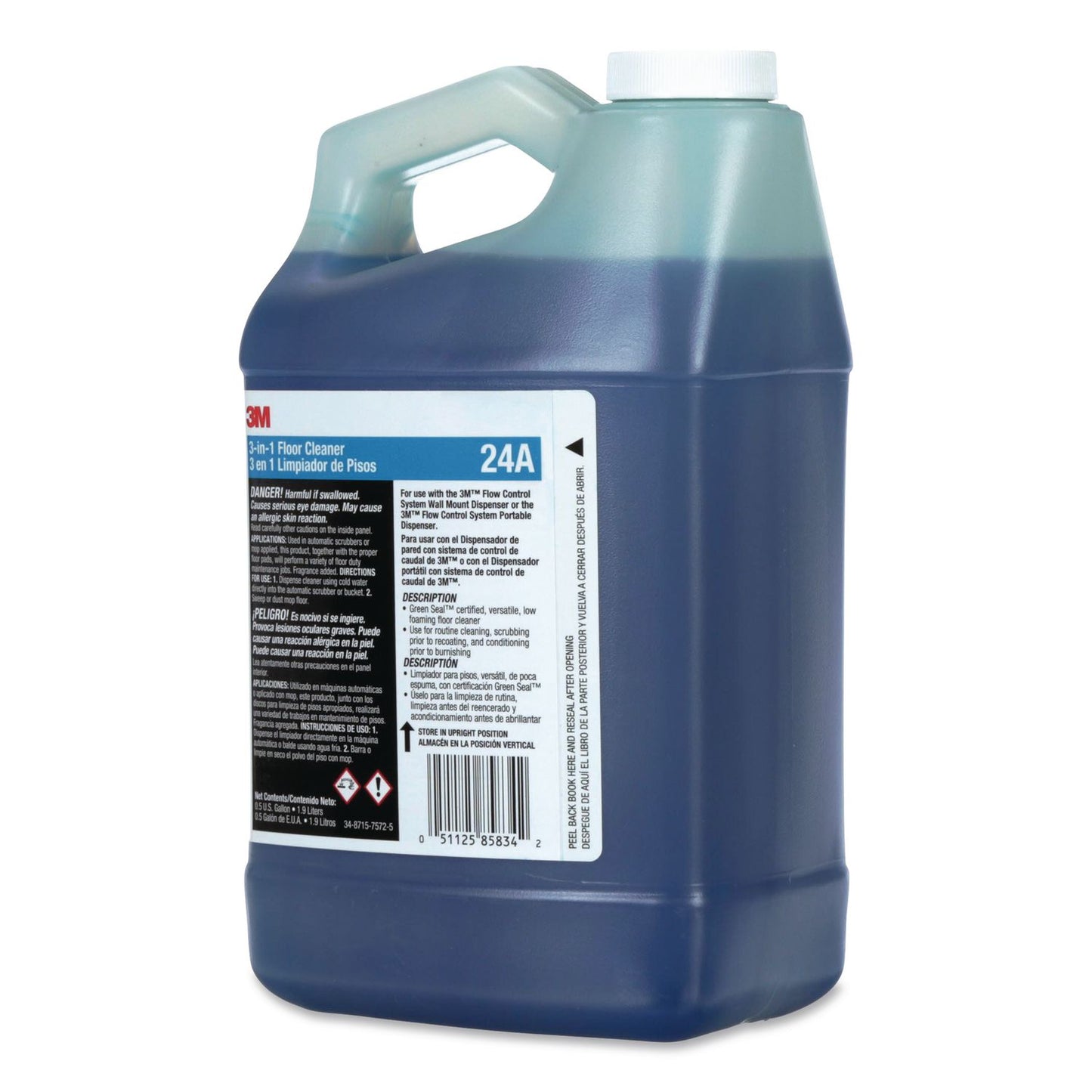 3M™ 3-in-1 Floor Cleaner Concentrate 24A, Fresh Scent, 0.5 gal Bottle, 4/Carton (MMM24A)