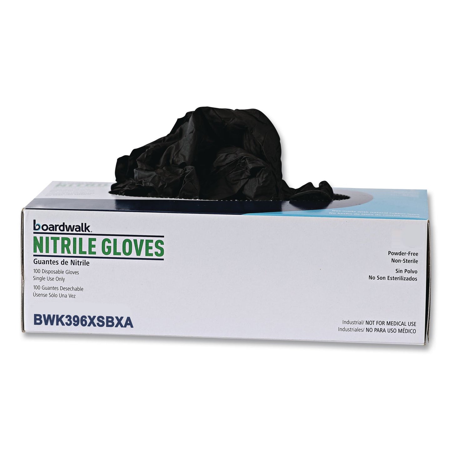 Boardwalk® 396 Series Disposable General-Purpose Nitrile Gloves, Powder-Free, X-Small, 4.4 mil Thick, 9.5" Long, Black, 100/Box (BWK396XSBXA)