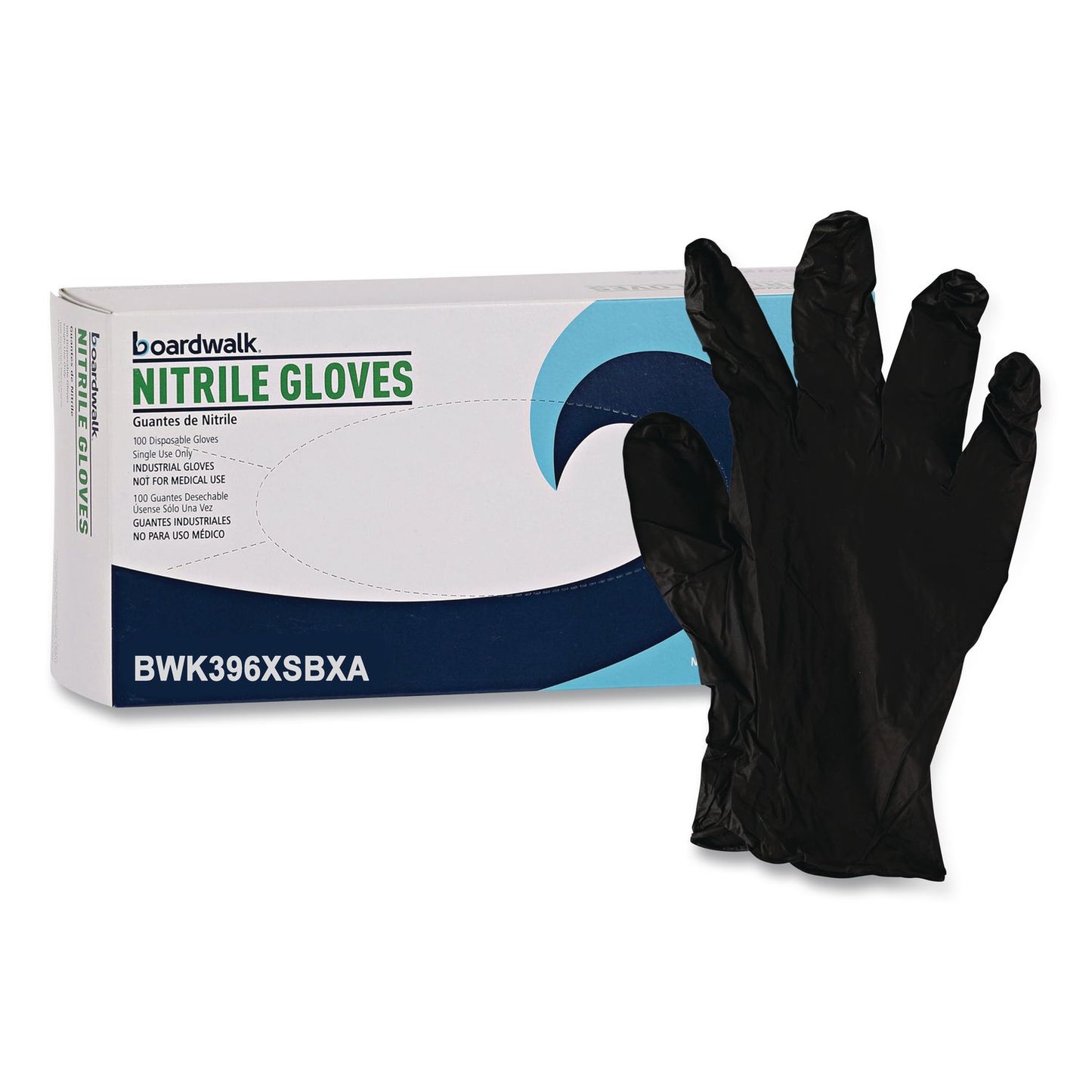 Boardwalk® 396 Series Disposable General-Purpose Nitrile Gloves, Powder-Free, X-Small, 4.4 mil Thick, 9.5" Long, Black, 100/Box (BWK396XSBXA)