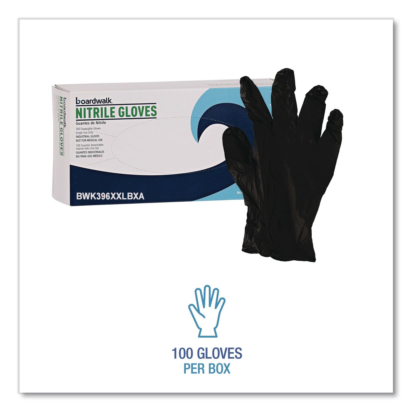 Boardwalk® 396 Series Disposable General-Purpose Nitrile Gloves, Powder-Free, XX-Large, 4.4 mil Thick, 9.5" Long, Black, 100/Box (BWK396XXLBXA)
