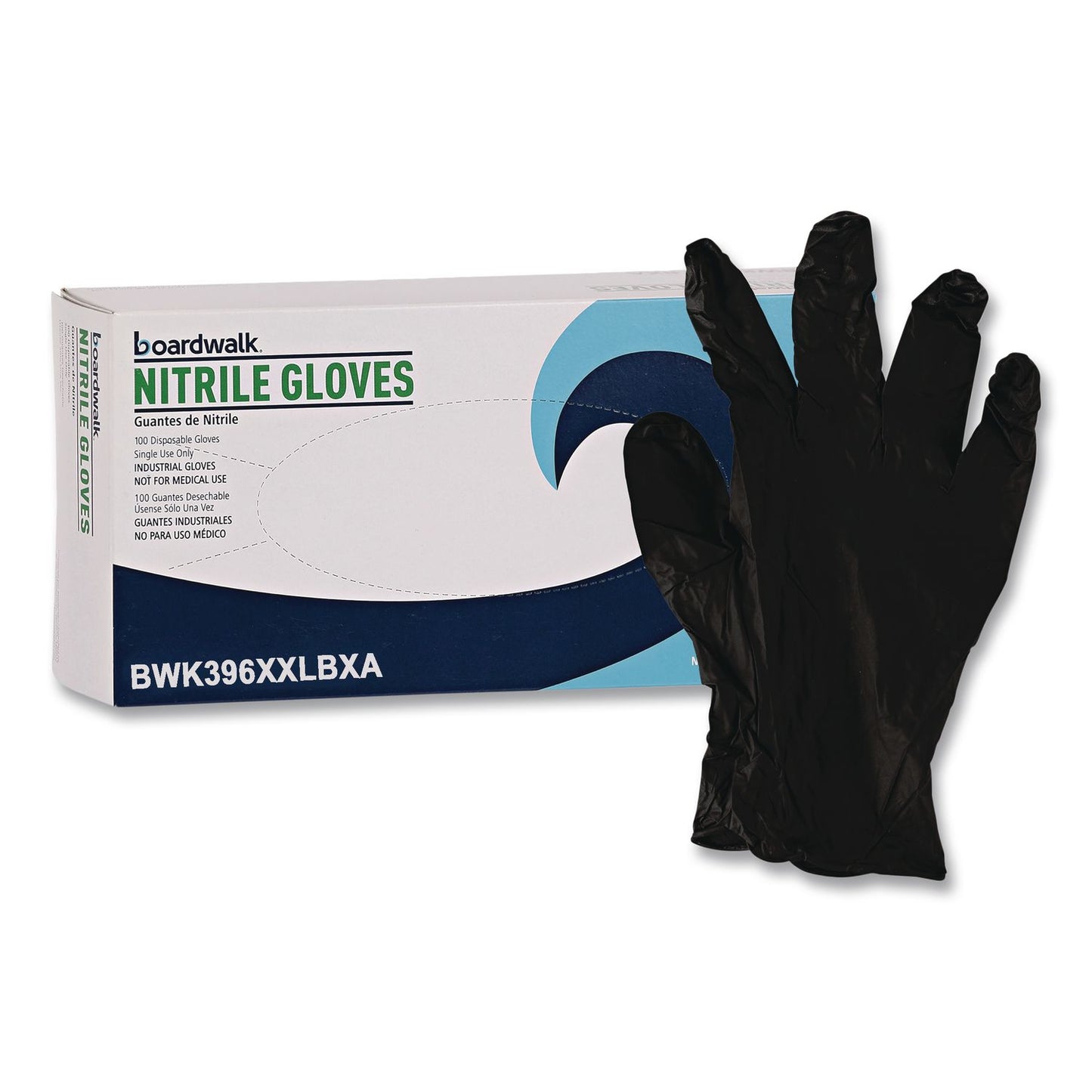 Boardwalk® 396 Series Disposable General-Purpose Nitrile Gloves, Powder-Free, XX-Large, 4.4 mil Thick, 9.5" Long, Black,100/Box,10 BX/CT (BWK396XXLCTA)