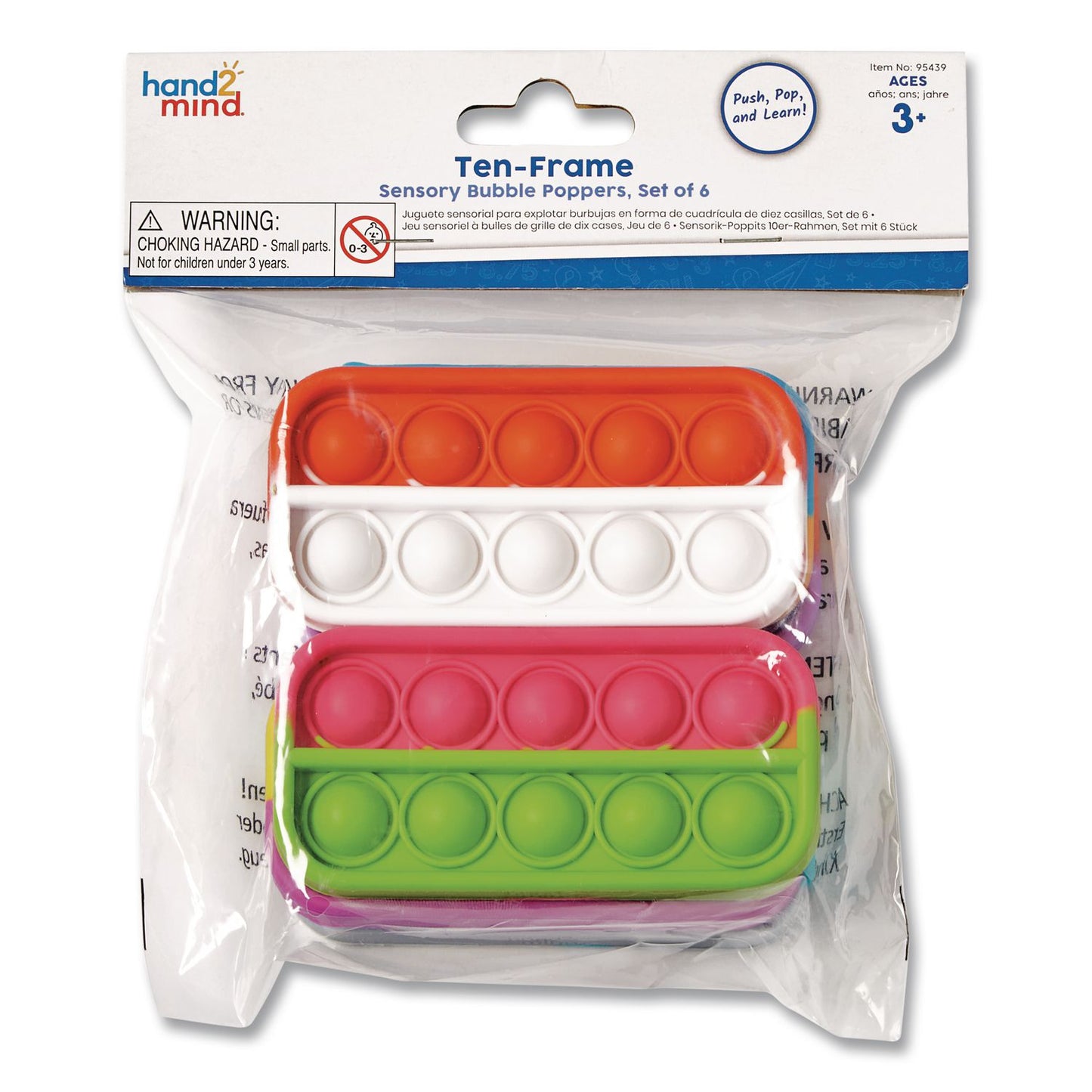 hand2mind® Ten-Frame Sensory Bubble Poppers, Pre-K to K, 6 Pieces (HDM95439)