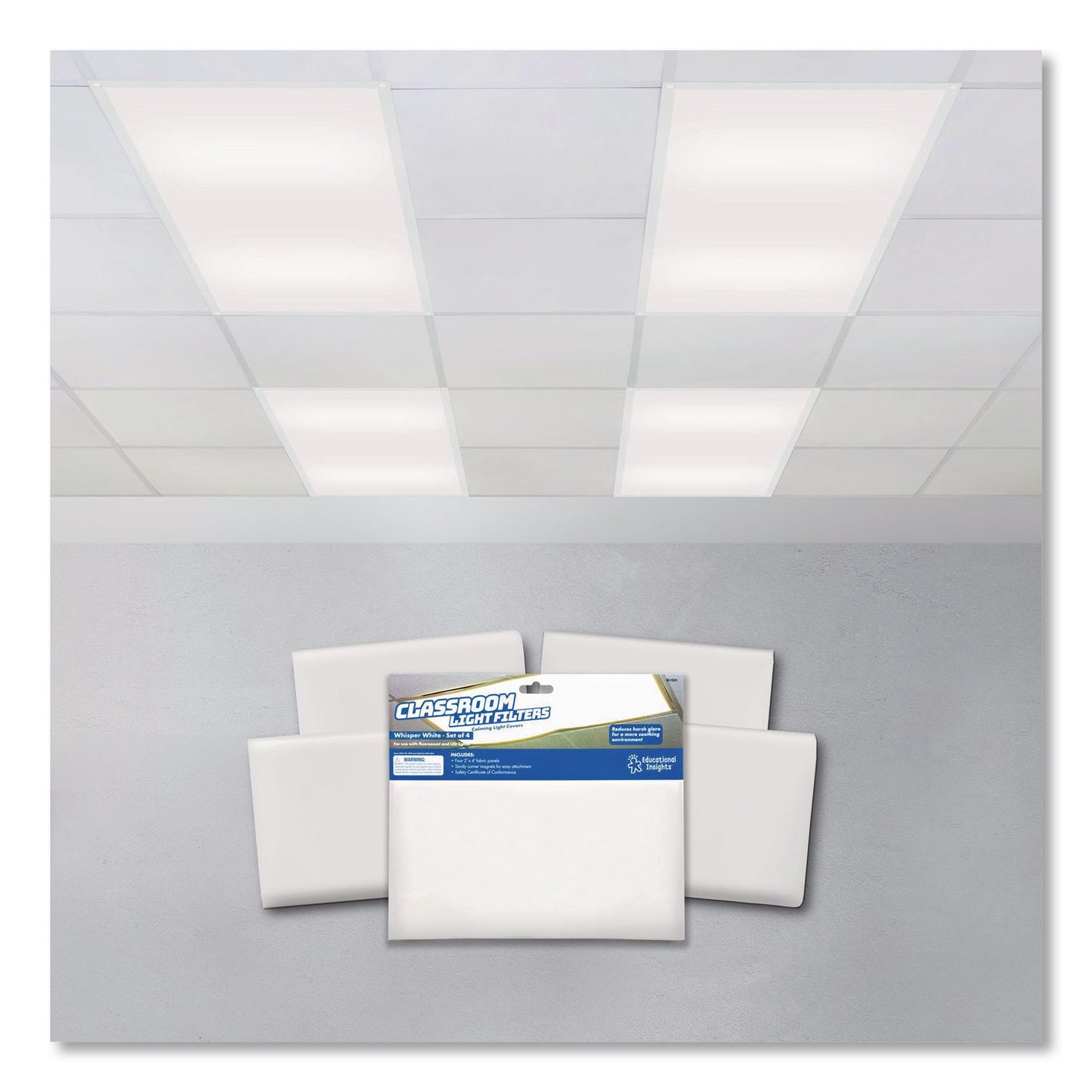 Educational Insights® Florescent Light Filter Covers, Square, 2 ft x 4 ft, Whisper White, 4 Panels (EII1231)