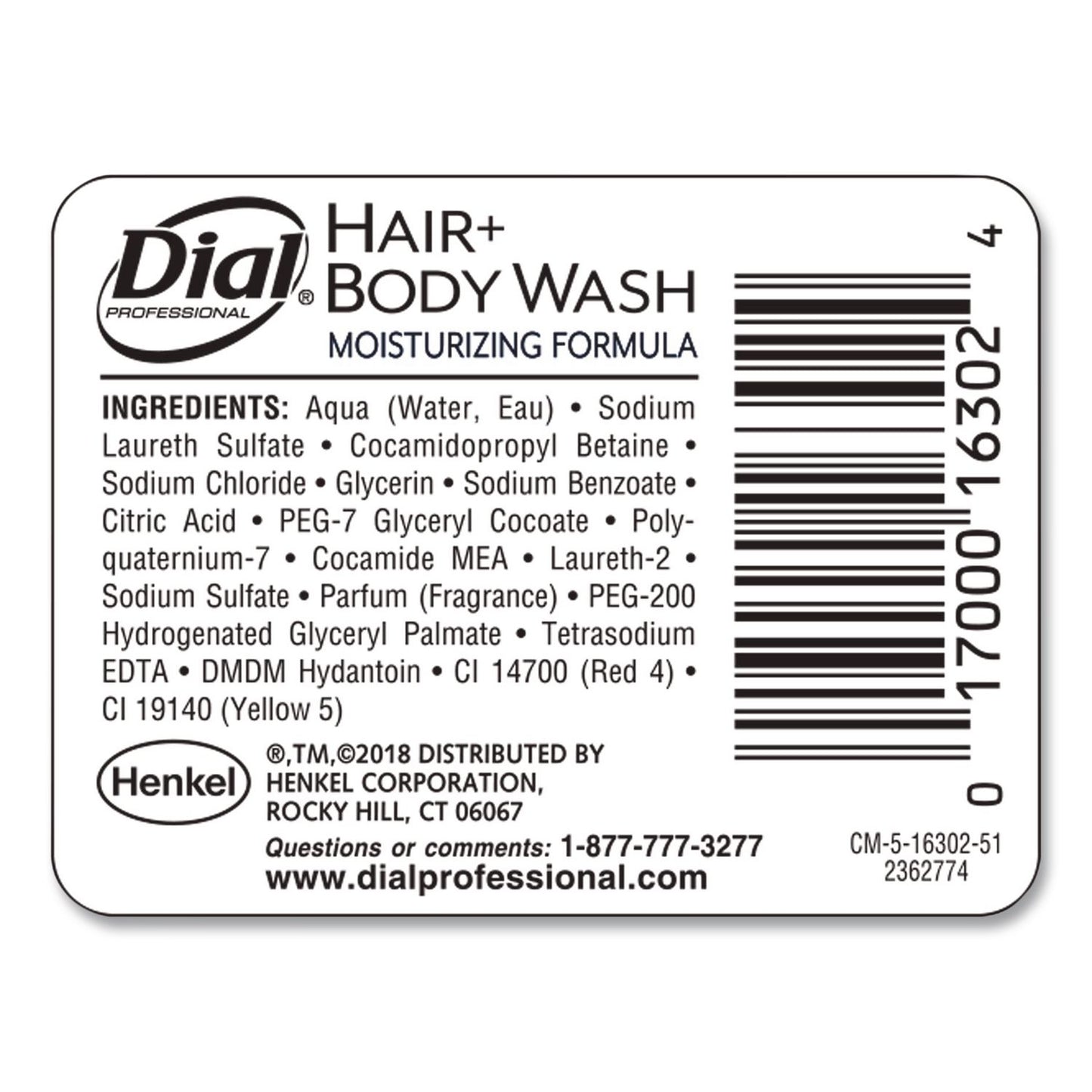 Dial® Professional Hair + Body Wash Refill for Versa Dispenser, Neutral Scent, 15 oz, 6/Carton (DIA16304CT)