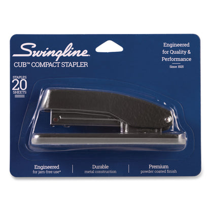 Swingline® Cub Compact Metal Stapler, 20 Sheet Capacity, Matte Black (SWI1068)