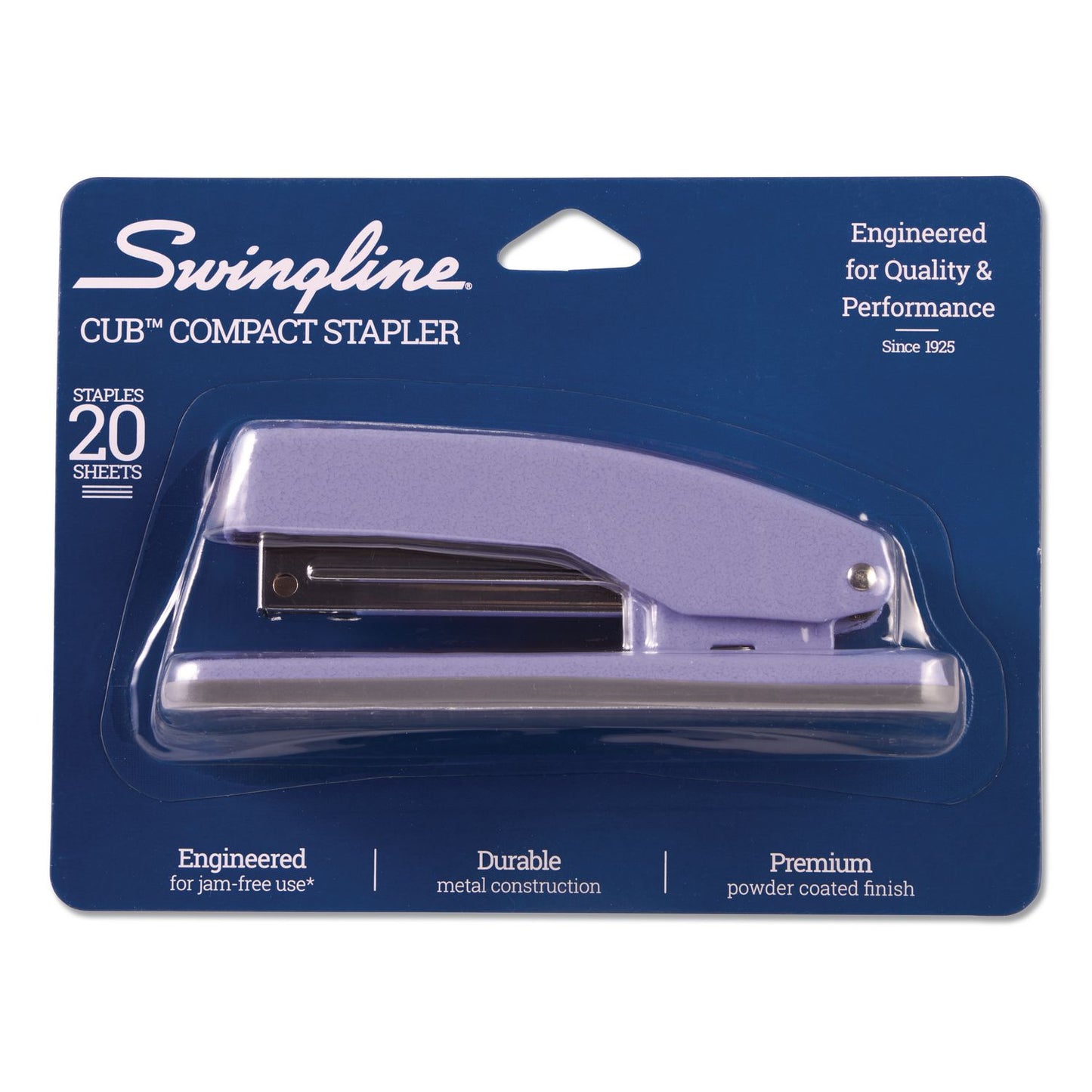 Swingline® Cub Compact Metal Staplers, 20 Sheet Capacity, Periwinkle (SWI1071)
