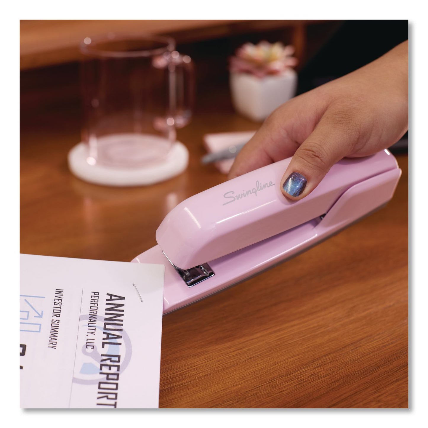 Swingline® 747 Business Full Strip Desk Stapler, 30 Sheet Capacity, Blush Pink (SWI74740)