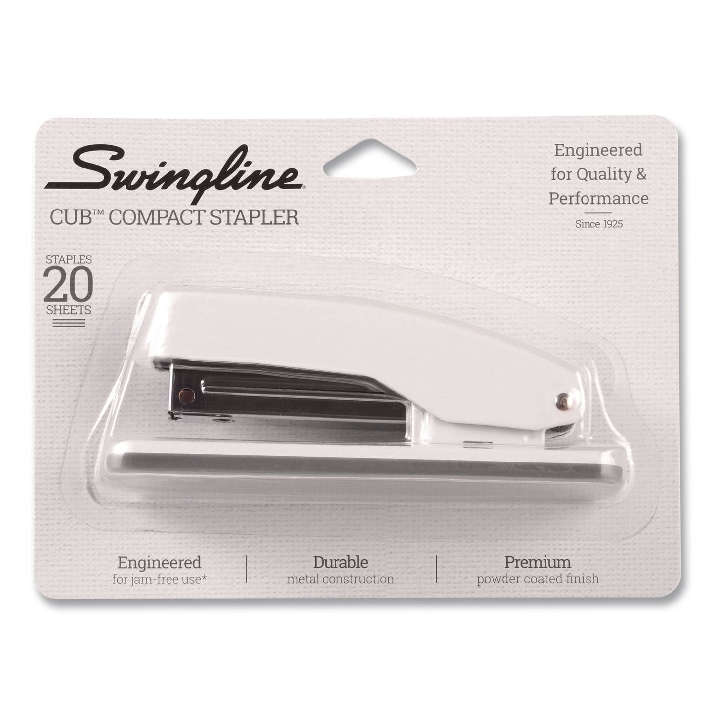 Swingline® Cub Compact Metal Stapler, 20 Sheet Capacity, Arctic White (SWI1067)