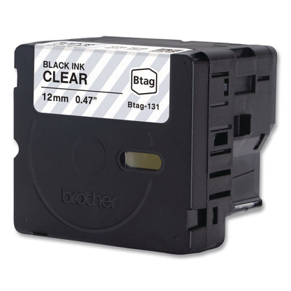 Brother P-Touch® Genuine P-Touch BTAG Label Tapes, 0.47" x 13.1 ft, Black on Clear (BRTBTAG131)
