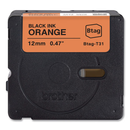 Brother P-Touch® Genuine P-Touch BTAG Label Tapes, 0.47" x 13.1 ft, Black on Orange (BRTBTAGT31)